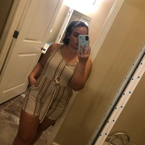 Tan and white striped romper